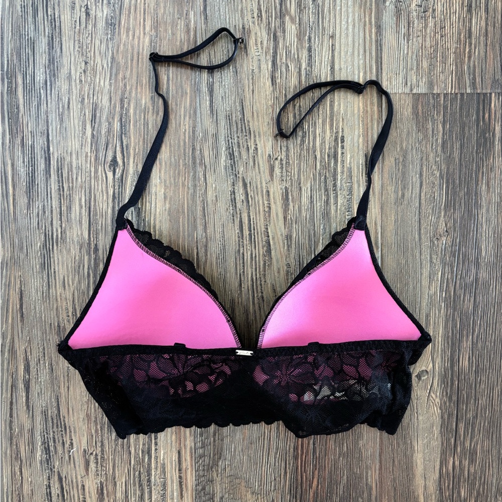 PINK Victorias Secret Convertible Push Up Bralette M Black Lace No Underwire - Picture 3 of 12